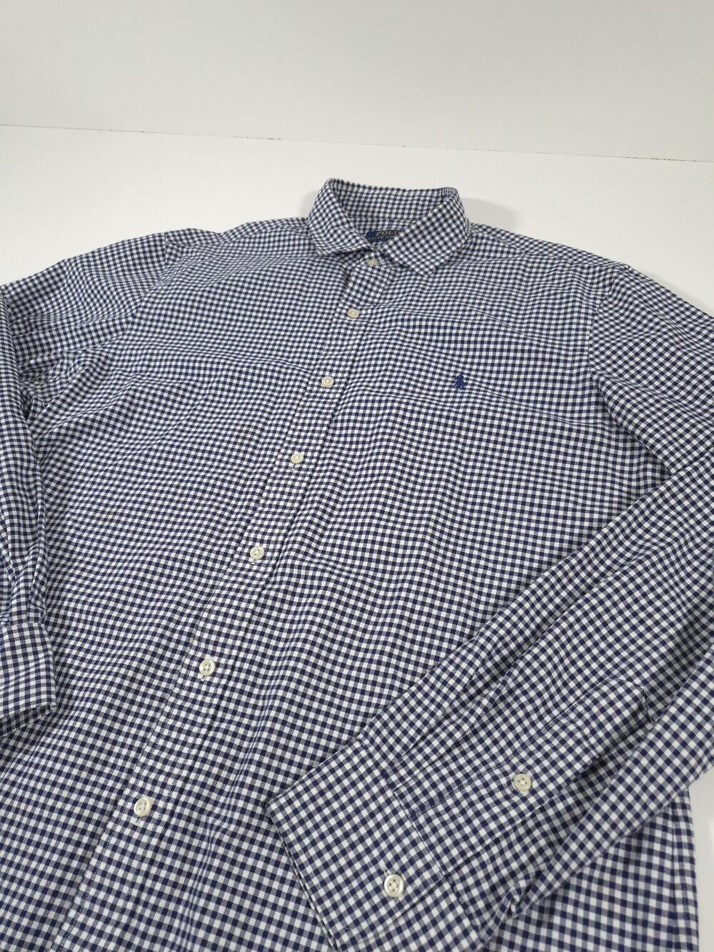 Polo Ralph Lauren Shirt Mens XL Blue Gingham Check Button Down Long Sleeve Pony